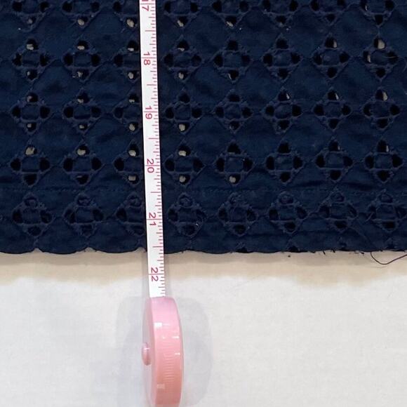 LOFT Cotton Navy Short Sleeve Eyelet Shirt/Top/Blouse with Pom Pom Trim, L - Picture 8 of 8